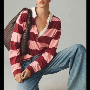 Anthropologie Pilcro Striped Loose Fit Rugby Shirt